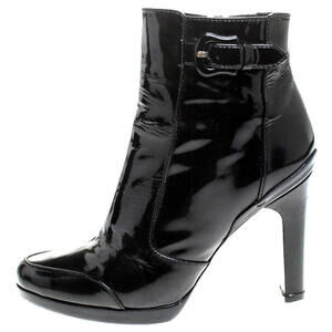 Fendi 37/7 Black Patent Leather Ankle Buckle Platform Boots